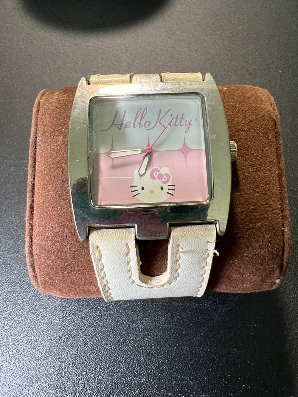 Hello Kitty Pink Dial White Strap Square Kids Watch